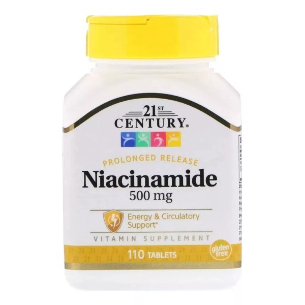 21st Century, Niacinamida 500mg, Vitamina B3, 110 Cápsulas Sabor Sin Sabor