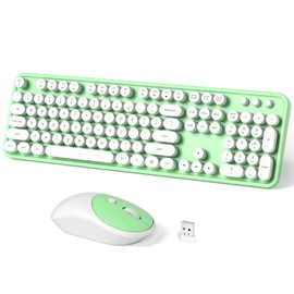 Dilter Wireless Keyboard and Mouse Combo, 104 Keys Full-Sized Typewriter Keyboards and 3 Adjustable DPI Mouse, 2.4 GHz USB Receiver Plug and Play, for Windows 7 8 10, PC, Laptop, Desktop (Green White)