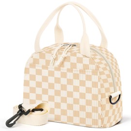 WOBAGMEN Lunch Box for Women,Checkered Lunch Bag Cute Corduroy Insulated Lunch Box With Shoulder Strap for Adult Womens for Work Picnic