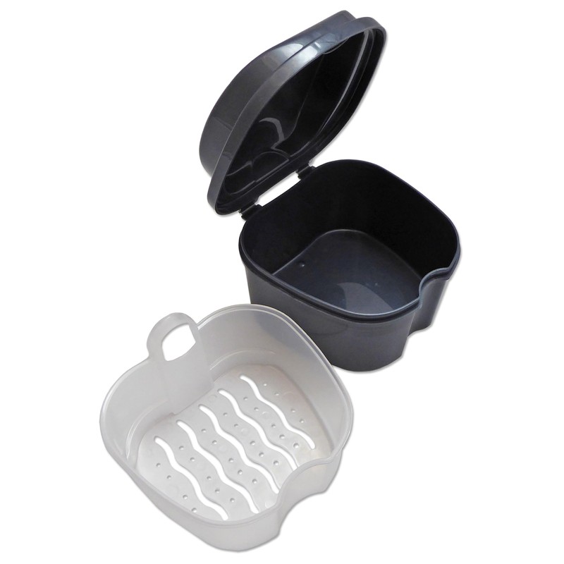 Grey Denture Bath - Storage Container for Soaking Dentures, Retainers