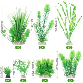 BEGONDIS 18Pcs Artificial Aquarium All Green Plants Set, Artificial Plastic Plants Fake Aquatic Plants Artificial Fish Tank Plants for Aquarium Decorations