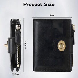 Purses for Women PU Leather Bifold Wallet Card Holder Ladies Purse with Zipper Coin Pocket Multiple Card Slots (Black)
