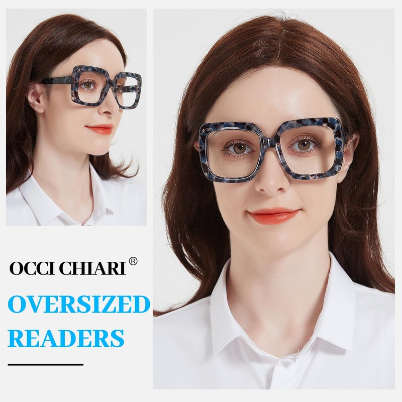OCCI CHIARI Large Reading Glasses for Women 1.75 Trendy Square