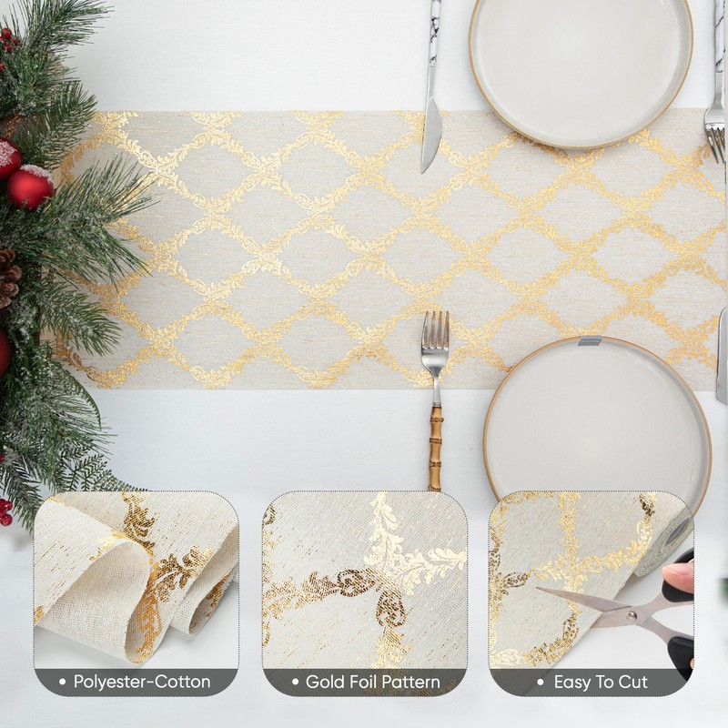 Yeahshion Gold Table Runner Metallic Vine Pattern 28cm x 5m