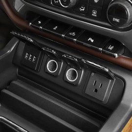 Voodonala for Chevy Silverado 2014-2018 Center Console Power/USB Ports Cover Trim Compatible with Chevy Silverado GMC Sierra (5pcs,Carbon Fiber Black,ABS)