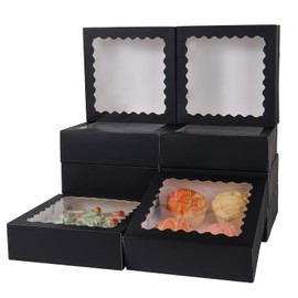 PFAMKEER 36 pcs 9x9x2.5 Inches Bakery Boxes with Window, Cake Pastry Cookie Mini Pie Box for Pastry,Dessert,Strawberries,Chocolates box (Black)