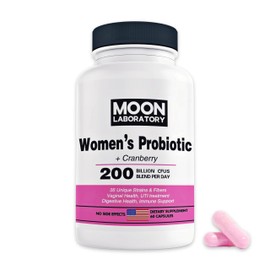 Moon Laboratory Best Women's Probiotic, Prebiotic + Cranberry, 200 Billion CFUs, 35 Unique Strains & Fibers. PH Balance, Digestive, UTI & Overall Feminin Health. 60 Capsules.