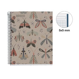 Miquelrius - 100% Recycled Notebook - 1 Colour Strip, A5, 80 Sheets Squared 5 mm, Paper 80 g, 2 Drills, Recycled Cardboard Cover, Ecobutterfly Design