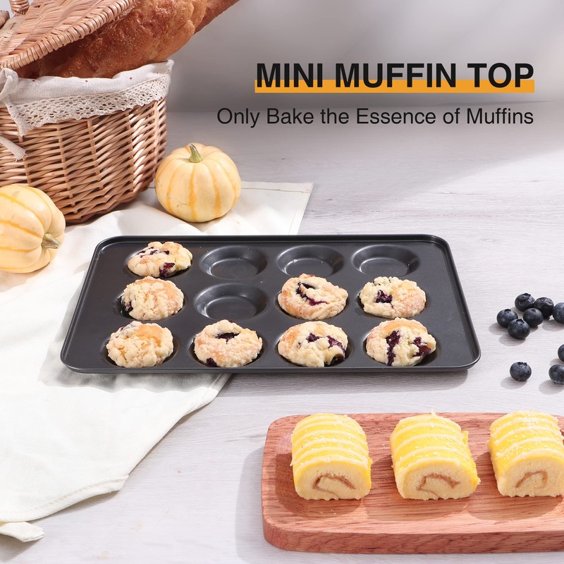 HONGBAKE Mini Muffin Top Pan for Baking, Premium 12 Cavity