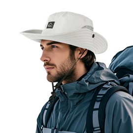 TAGVO Fishing Hat for Men Women Sun Hat UV Protection Mesh Wide Brim Camping Hat Quick Drying and Breathable Foldable Hiking Hat Safari Boonie Hat Bush Hat with Adjustable Chin Strap, beige, Unit size