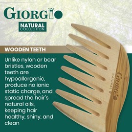 GIORGIO Giorgio GIONAT8 Small Natural Wooden Comb Hair Detangler Wide Tooth Comb for Curly Hair, Bamboo and Beechwood Hair Combs for Thick Hair, Organic Wooden Hair Comb Perfect for Use with Long Thick Hair