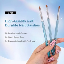 AIRSEE Nail Art Clean Up Brushes, 3 Pcs Painting Brushes for Nails with Flat/Oval/Fine Angled Gel Nail Brushes,Nail Brushes for Cleaning Nail Polish Mistake on the Cuticles