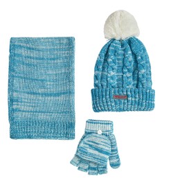 Sportoli Women’s Girls’ kids 3-Piece Cable Knit Cold Weather Set Hat Scarf Glove - Aqua (Size Teens / 8-16 Yrs)