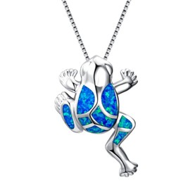 ONLYJUMP Cute Frog Pendant Necklace Copper Blue Green Colorful Animal Charm Lovely Diamond Necklace for Women Mothers Jewelry Gift (Blue)