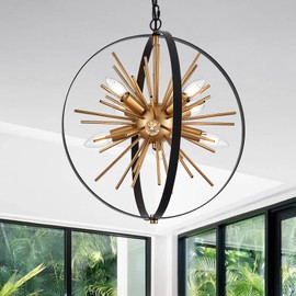 TACDANDM 17.72'' Black Gold 8-Light Globe Sputnik Chandelier Modern Industrial Adjustable Hanging Ceiling Firework Pendant Light Fixture for Entryway Stairway Kitchen Dining Living Room Hallway