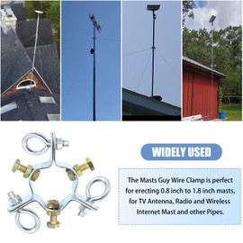 Antenna Down Guy Wire Clamp, 3-Way Guying, Fits Masts up to 2-1/4 inches, Heavy Duty ﻿