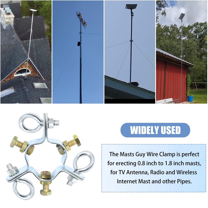 Antenna Down Guy Wire Clamp, 3-Way Guying, Fits Masts up