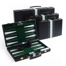Magic Vosom Travel Medium 15 Inch Backgammon Black Sets Classic Board Game with Premium Leather Case, Portable Travels Strategy Backgammon Game Set for Adults, Kids (Black, Medium)