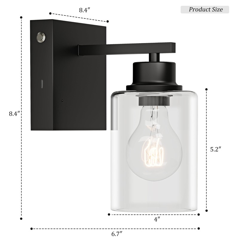 Rayogale Battery Operated Wall Sconce Set of 2, Black Rechargeable
