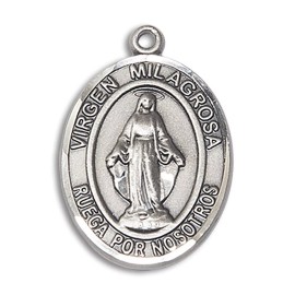 Bliss Sterling Silver Virgen Milagrosa Religious Medal Pendant Necklace 24" Chain Gift