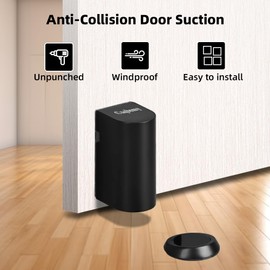 Cxqbsmy Windproof Magnetic Door Stoppers, Punch-Free Mechanical Floor Door Stop, Adjustable Height for Door Gaps, Heavy Duty Door Holder to Keep Door Open, No-Drill/Screws, Black Matte