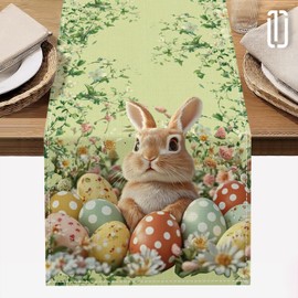 panemy Ostern Tischläufer, Frühling Modern Osterdeko, Tischdeko Ostern Dekoration, Oster Hase Osterei Blumen Tischläufer Tischwäsche Table Runner für Drinnen & Draußen Party Küche Esstisch 33x183cm