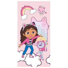 Jerry Fabrics Gabbys Dollhouse Beach Towel Bath Towel Shower Towel Catnip Purrfect House Clouds 70 x 140 cm 100% Cotton Dream Works