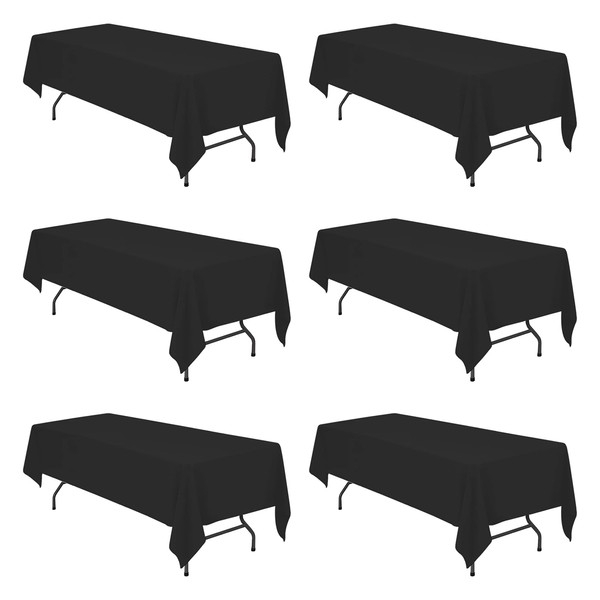 6 Pack Black Tablecloths for 8 Foot Rectangle Tables 60 x 126 Inch - 8ft Rectangular Bulk Linen Polyester Fabric Washable Long Table Clothes for Wedding Reception Banquet Party Buffet Restaurant