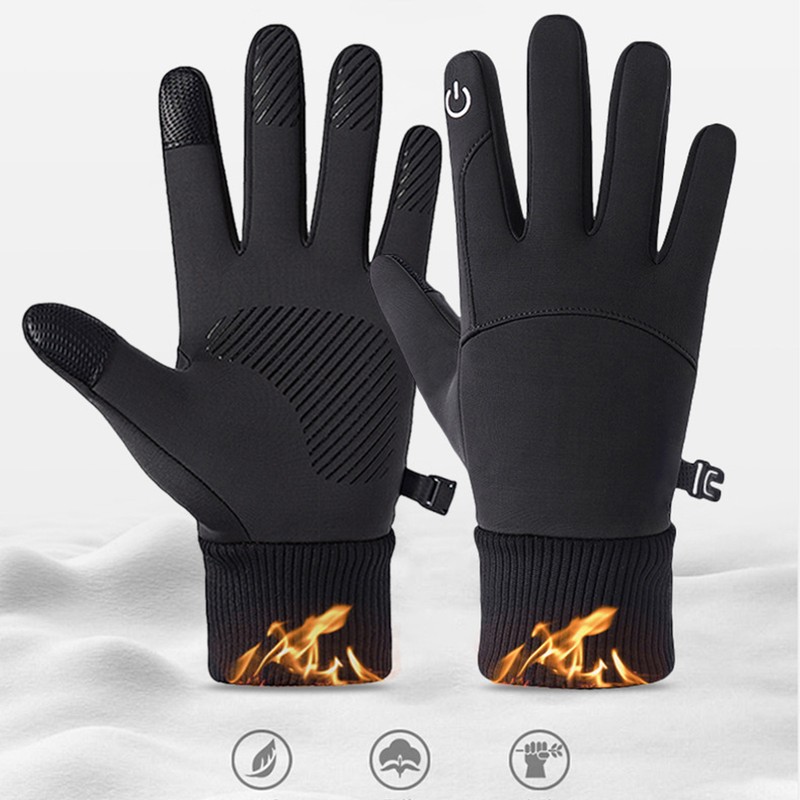 1 Pair Black Unisex Cycling Gloves Waterproof Skiing Non Slip