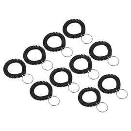 PATIKIL Spiral Wrist Coil Keychain, 10 Pack Plastic Stretchable Wristband Wristlet Key Ring Holder for Outdoor Sport Gym Pool Sauna, Black