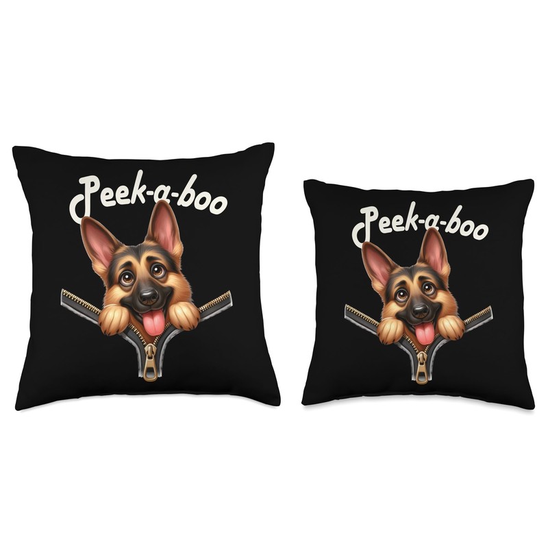 Funny - Peek-a-boo - German Shepherd Throw Pillow