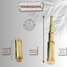 Solid Brass Pirate Spyglass Telescope – Antique Handheld Sailor Scope with Blue Wooden Box | Nautical Maritime Decor for Home, Desk & Gifting