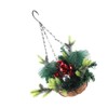 Artificial Christmas Hanging Basket Decorated with Pine Cones Ball Lights