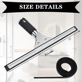 OAKENCREST Shower Squeegee Black with Replacement Lip, Window Squeegee with Hanging Holes, Wiping Width 40 cm, Squeegee Shower, Window Wiper, Bathroom Wiper for Mirrors, Windows, Glass, Bathroom