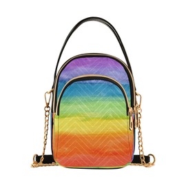 Colorful Stripe Rainbow Crossbody Handbags for Women Casual Leather Shoulder Phone Purse