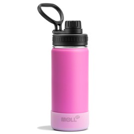 Mollcity 16 oz Water Bottle for Kids-16 oz Stainless Steel Vacuum Wide Mouth Sports Flask with Silicone Boot-Reusable Metal Leak Proof Travel Water Bottle for Girls Boys, BPA-Free(Hot Pink)