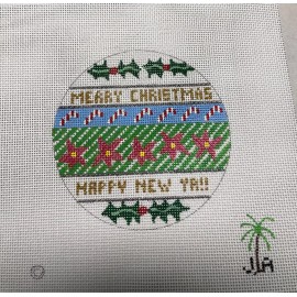 Zweigart Mono Canvas Handpainted Needlepoint Canvas Merry Christmas#2 design ornament,18mes