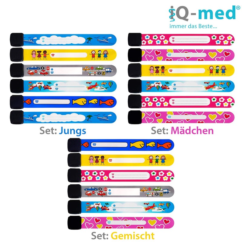 iQ-med Emergency Wristbands for Children, Set of 6, Waterproof, Writeable