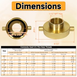 unrulysoul 2-1/2""NH NST Female x 1-1/2"" NPT Male Fire Hydrant Adapter, Fire Hydrant Hose Adapter Brass Fire Equipment for Fire Hose or Hydrant with Pin Lugs,2PCS, Gold