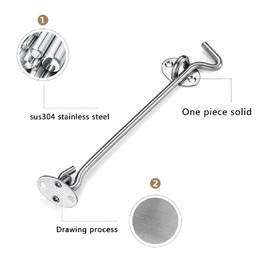 ExcInter Door Hold Open Sliver 10 inch Stainless Steel Cabin Hook Heavy Duty and Eye Latch Lock Shed Gate Door Chrome Cabin Hook