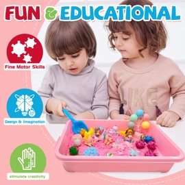 Crelloci Unicorn Magic Play Sand Set for Kids-All-in-One Sandbox Kit with Colorful 2lb Magic Sand, Castle Molds, and Unicorn Figures - Birthday Gift for Girls 3-8 Year Old