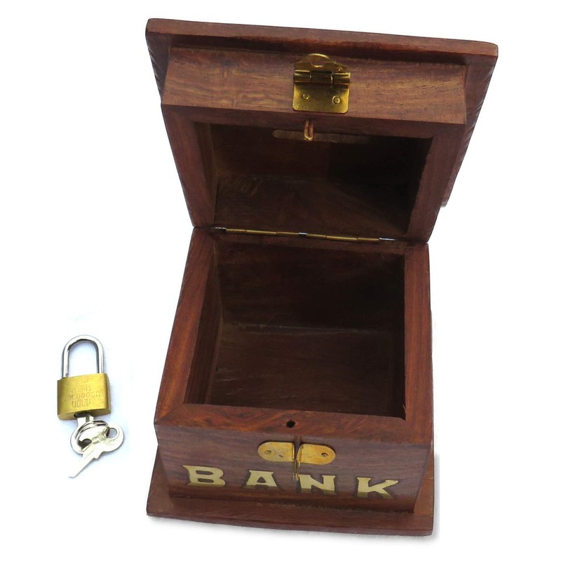 Purity Small Wooden Piggy Bank Money Box With Lock