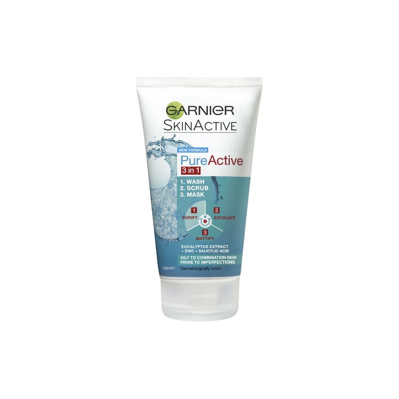 Garnier Pure Active 3 in 1 Wash, Scrub & Mask