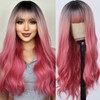 Long Ombre Pink Red Wave Wigs for Women Black Pink