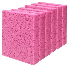 Cellulose Sponges, Large Size 4" x 6" x 1" - Heavy Duty Scrub Kitchen Sponge, Clean Tough Messes Without Scratching Kitchen Cleaning Pads, Pop Up Eco DIY (6 Pack), Pink