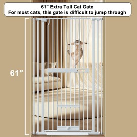 Foreng 61.02" Extra Tall Gate with Cat Door Wide Pressure Mounted Gate Metal Tall Pet Gates for Doorways