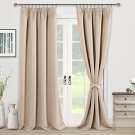 JIUZHEN Gardinen mit kräuselband Verdunklungsvorhänge Vorhang Blickdicht Gardinen Wohnzimmer Vorhänge Schlafzimmer Thermovorhang Beige, H245 x B140 cm,2er Set