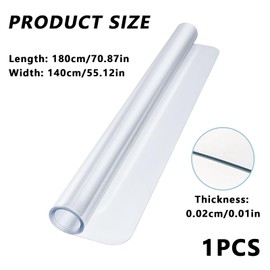 Jisrcha Transparent Tablecloth, 1 Piece Table Protection Film, Table Film, Transparent, Waterproof and Washable, Made of PVC, Tablecloth Film, Transparent for Kitchen, Home, Picnic, Outdoor (180 x 140