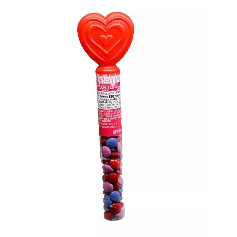 M & M Valentines Day Heart Candy Tube-Chocolate Lentils Flavored