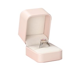 PU Leather Jewelry Ring Box,Premium Ring Box for Engagement and Wedding, Blush Pink Leather, 5.5 x 6.2 x 5.2 cm